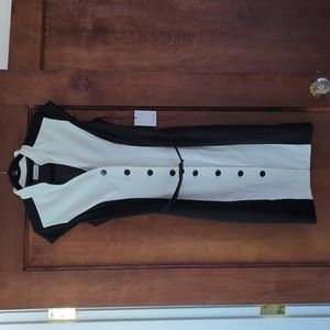 Ivory/black Business Dress w Belt